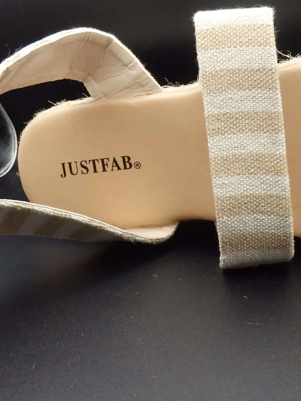 JustFab White and Khaki Espadrille Platform Sandals